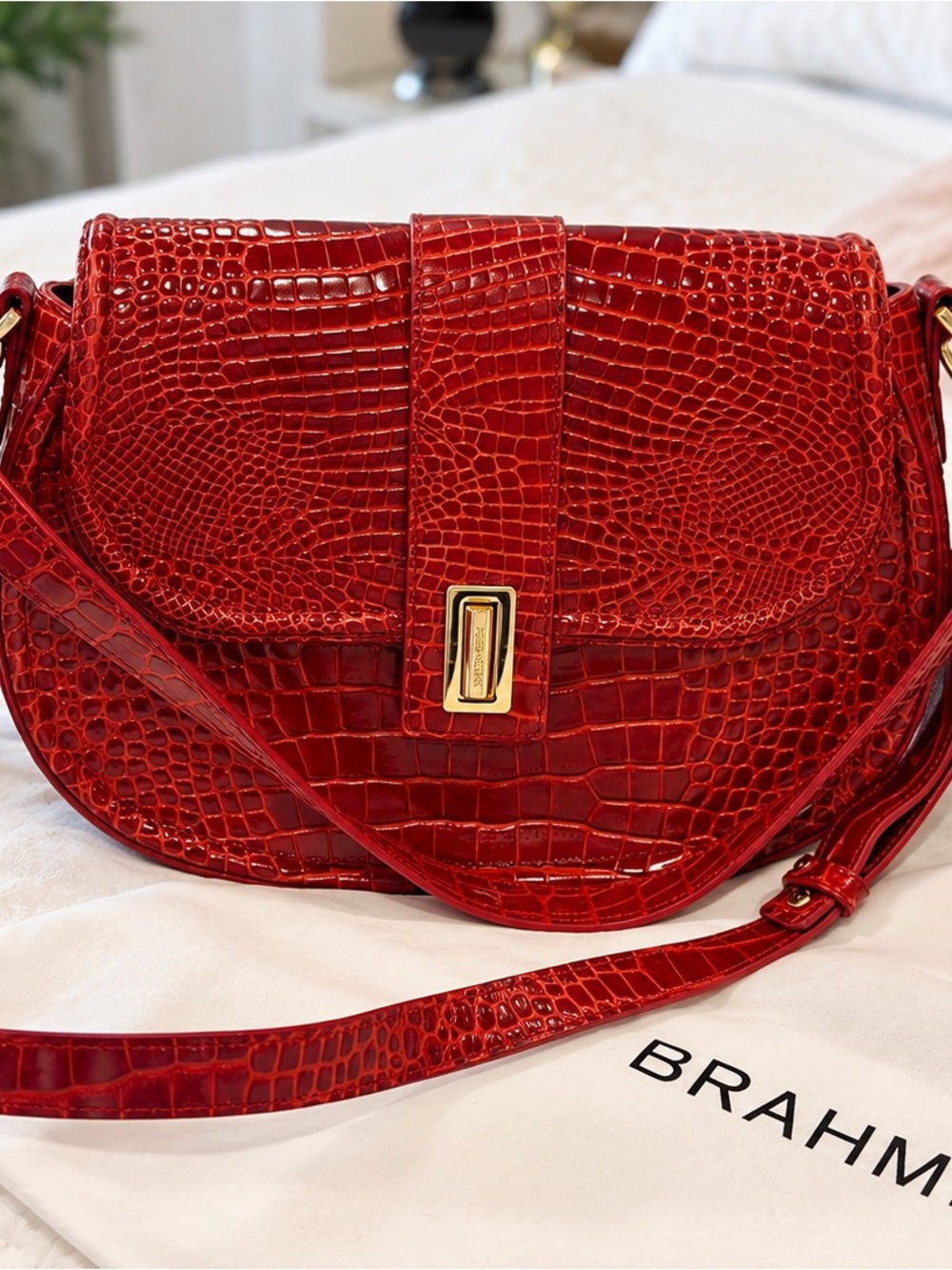 Brahmin Scarlet Croc-Embossed Leather Crossbody Bag